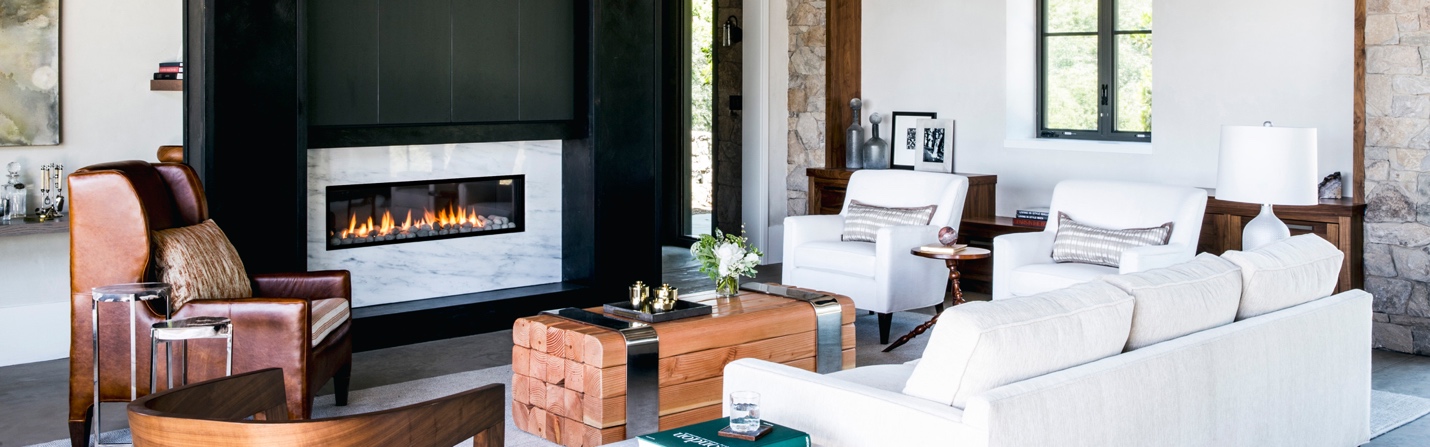 modern fireplace in a traditional cottage